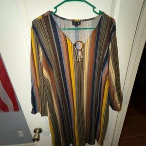 Tacera Multicolor Striped V-Neck Tunic